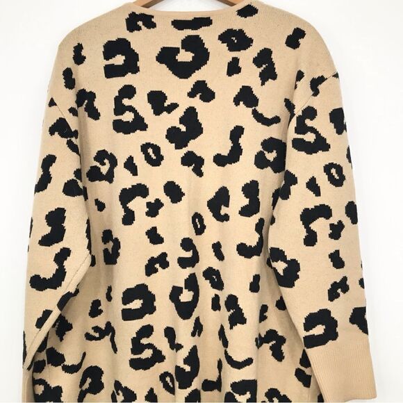 Jack and Avery Tan Cheetah Animal Print Long Open Front Knit Cardigan Sweater - Picture 6 of 15